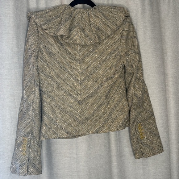BCBG MAXAZRIA TWEED/WOOL RUFFLE COLLAR BLAZER (M) - Picture 7 of 8